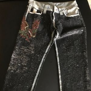 Cropped Sequin Jeans with Bead Embroidery